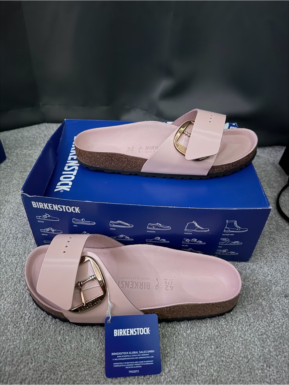 Birkenstock Madrid Soft Pink Slide Sandals with Gold Buckle-TW